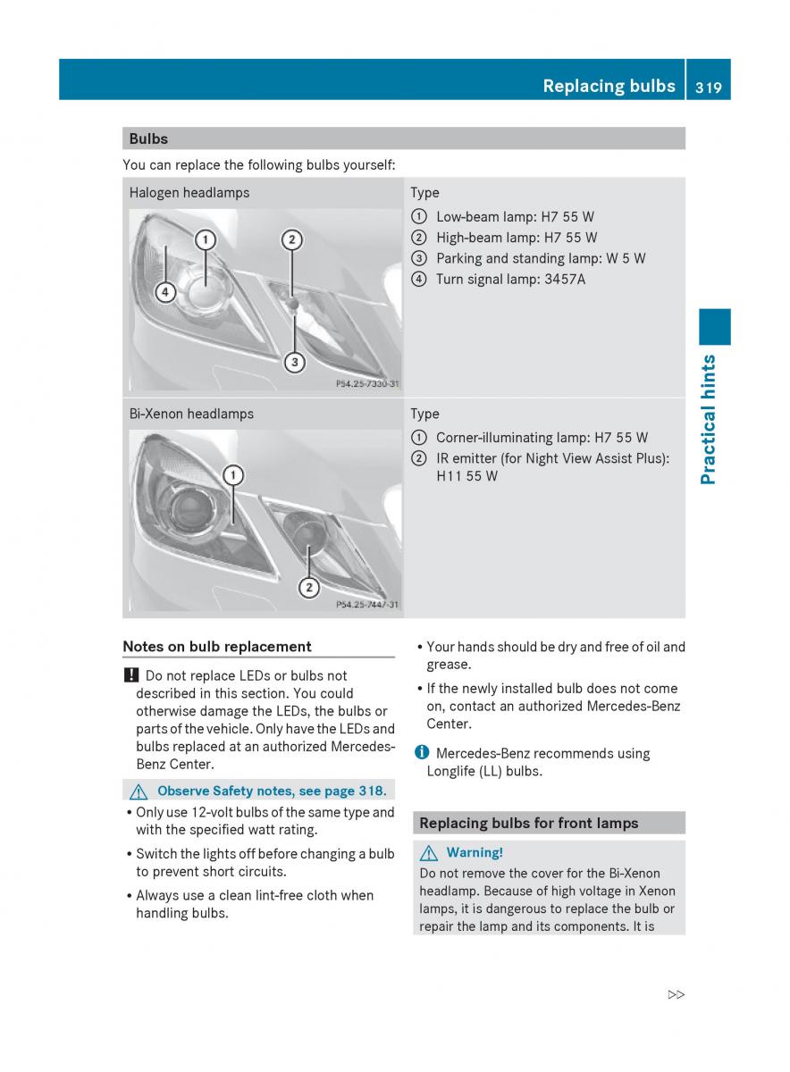 Mercedes Benz E Class W212 2010 owners manual / page 321