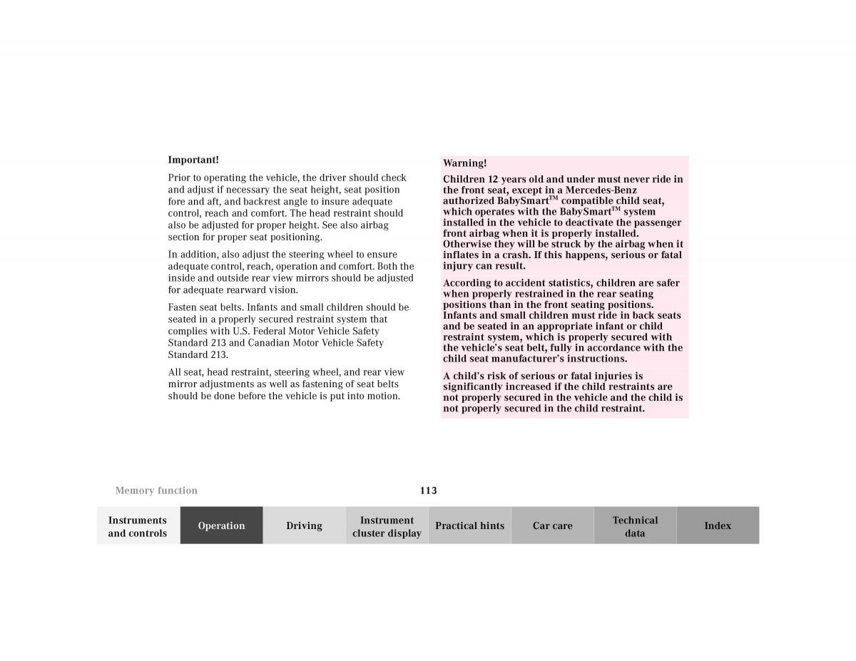 Mercedes Benz CL C215 2000 owners manual / page 116