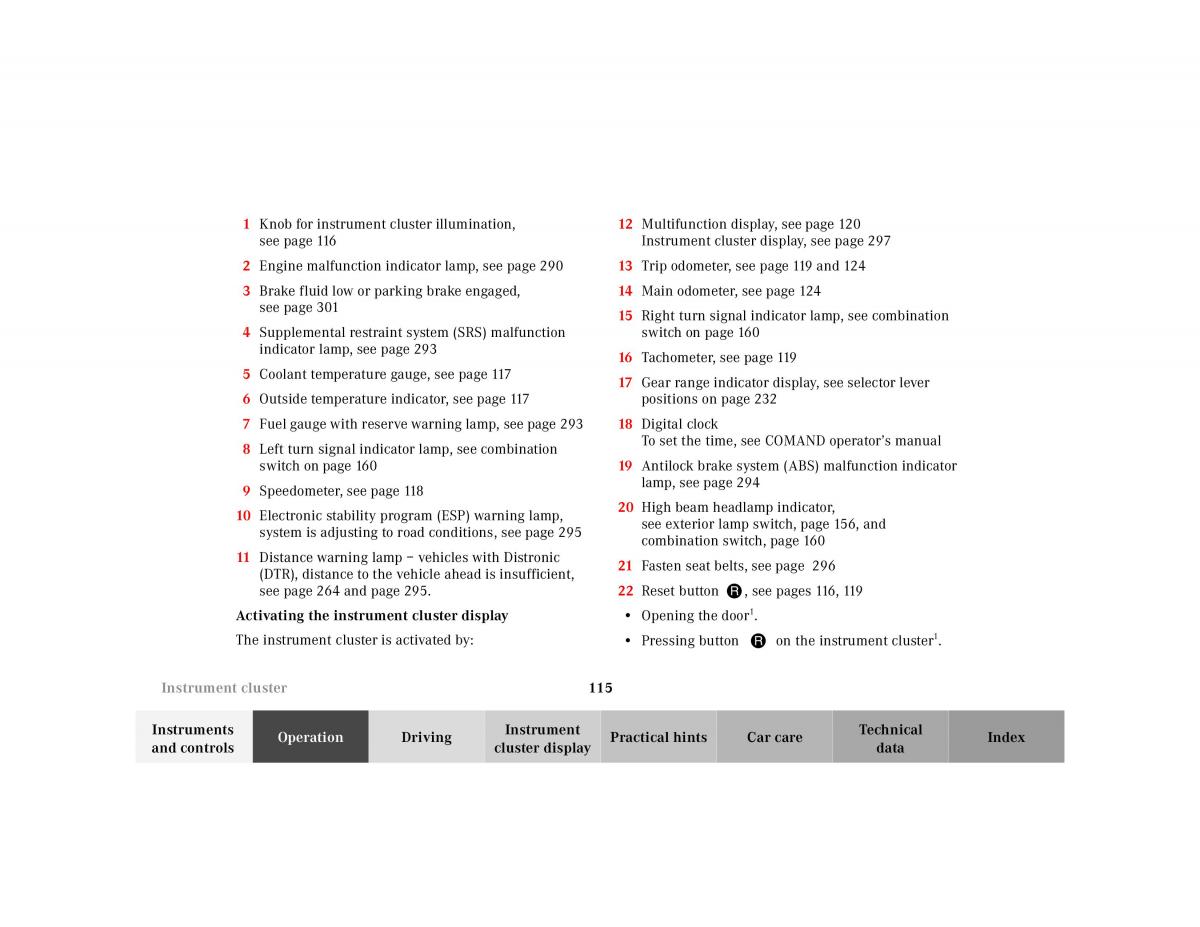 Mercedes Benz CL C215 2000 owners manual / page 118