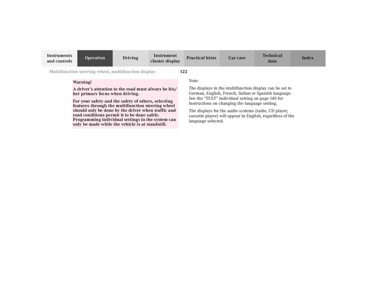 Mercedes Benz CL C215 2000 owners manual / page 125