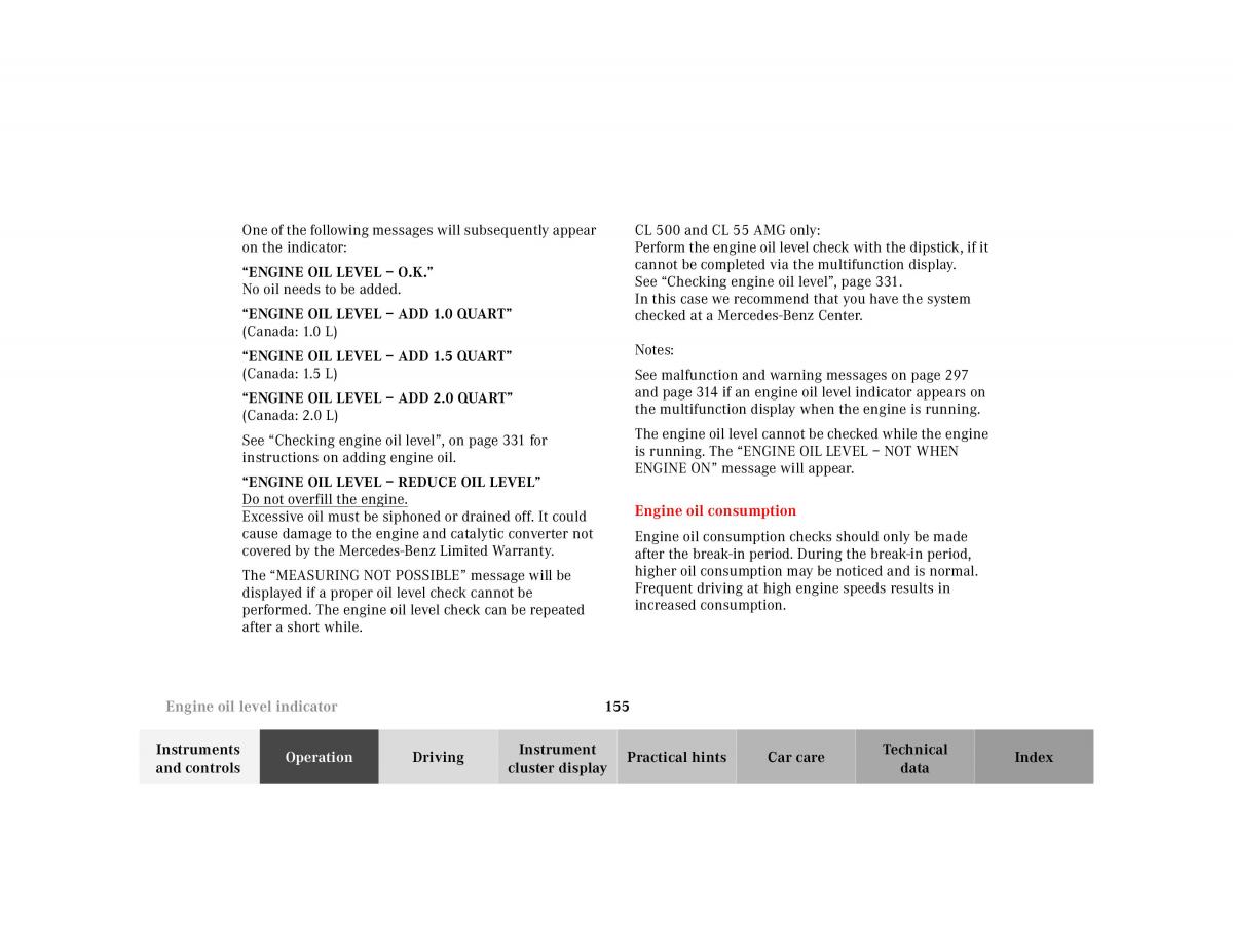 Mercedes Benz CL C215 2000 owners manual / page 158