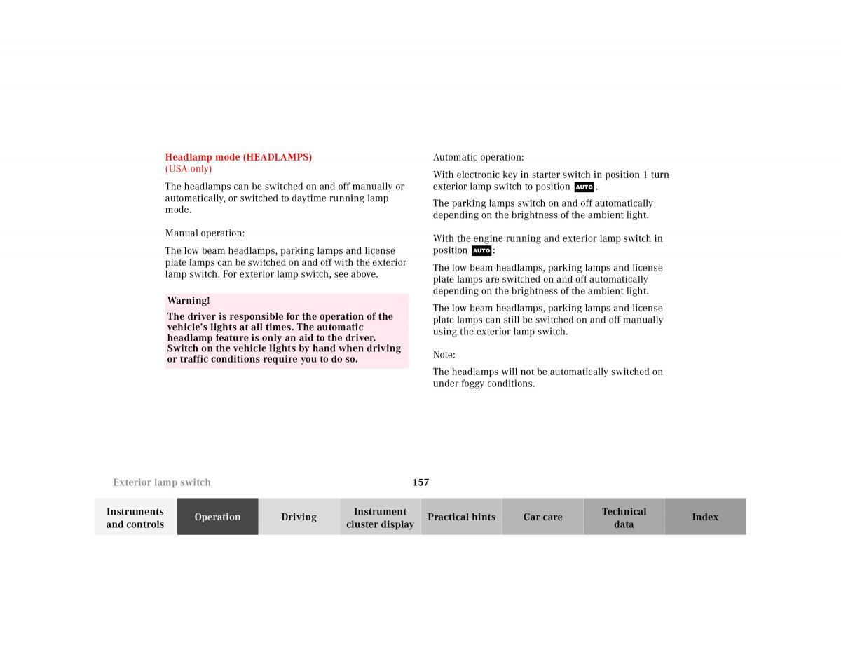 Mercedes Benz CL C215 2000 owners manual / page 160