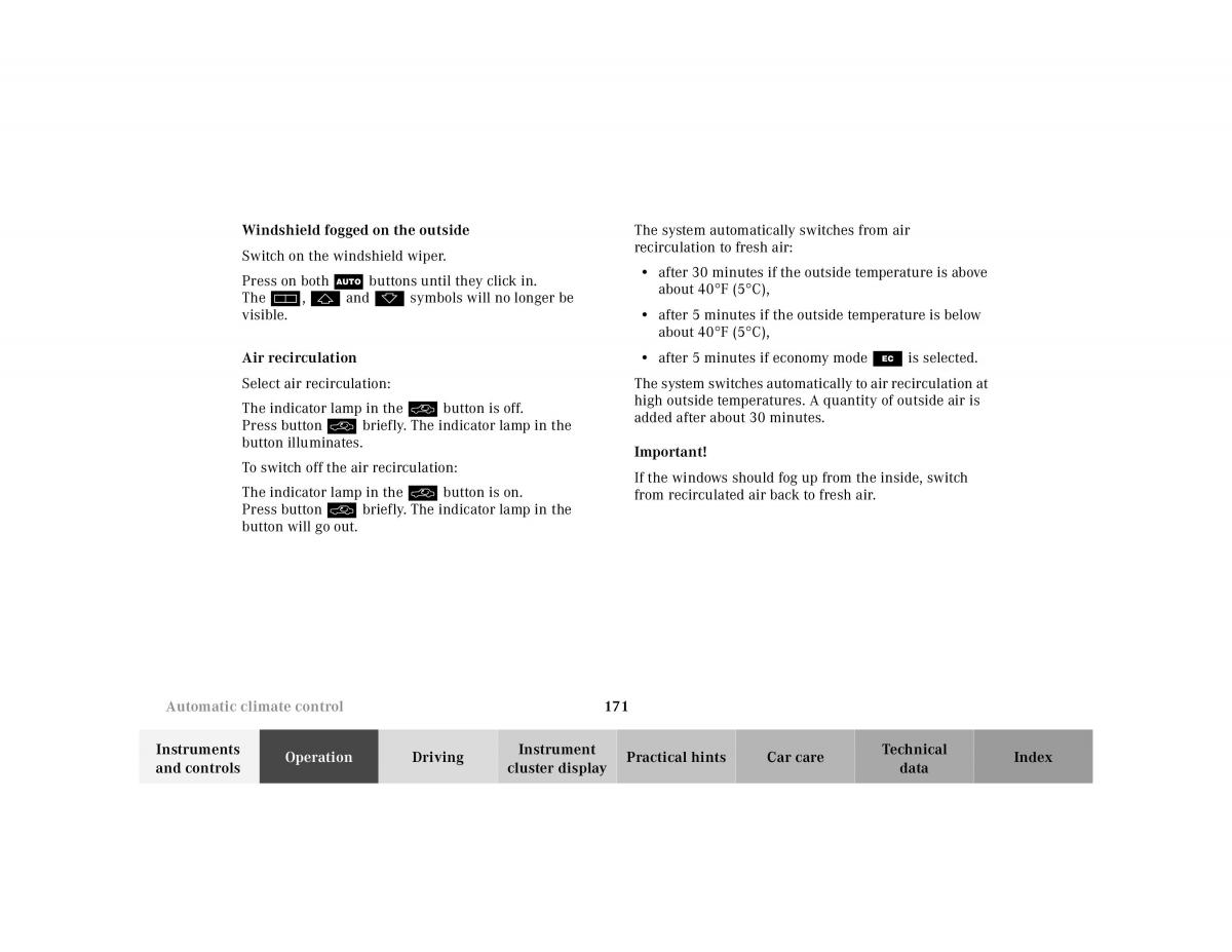 Mercedes Benz CL C215 2000 owners manual / page 174