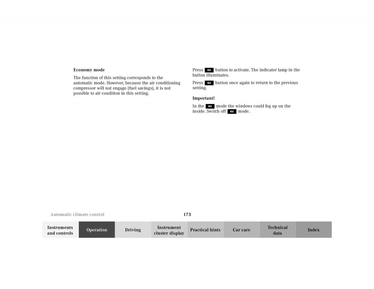 Mercedes Benz CL C215 2000 owners manual / page 176