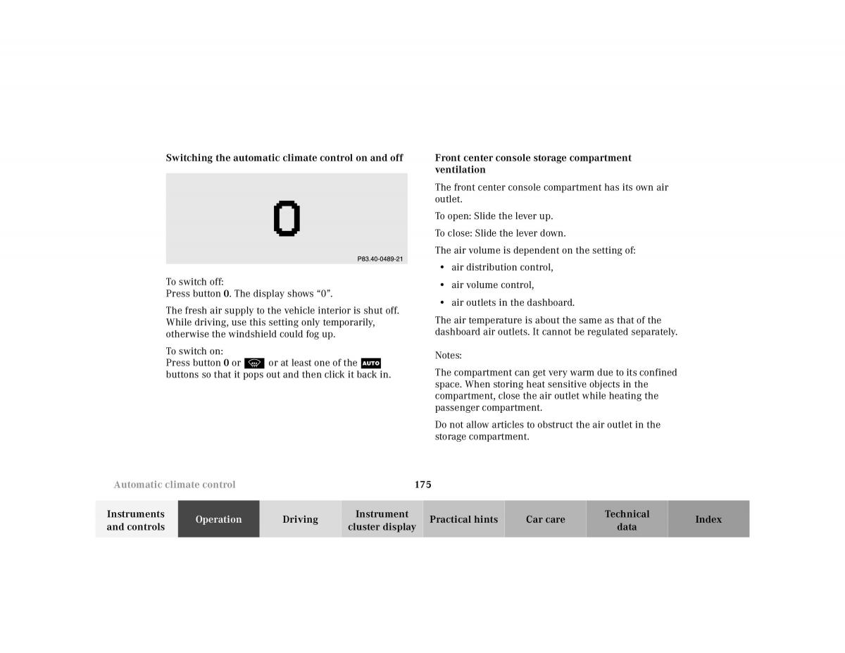 Mercedes Benz CL C215 2000 owners manual / page 178