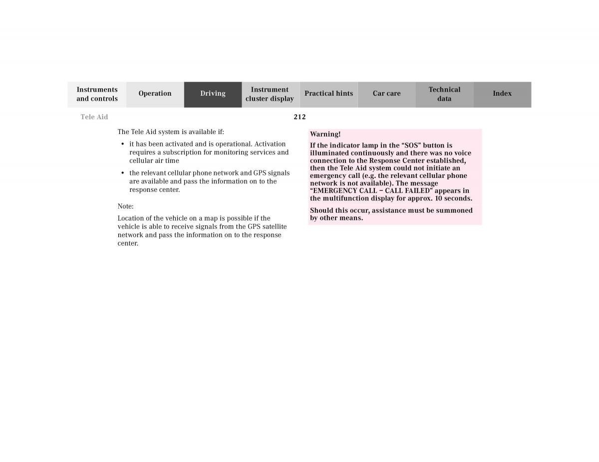 Mercedes Benz CL C215 2000 owners manual / page 217