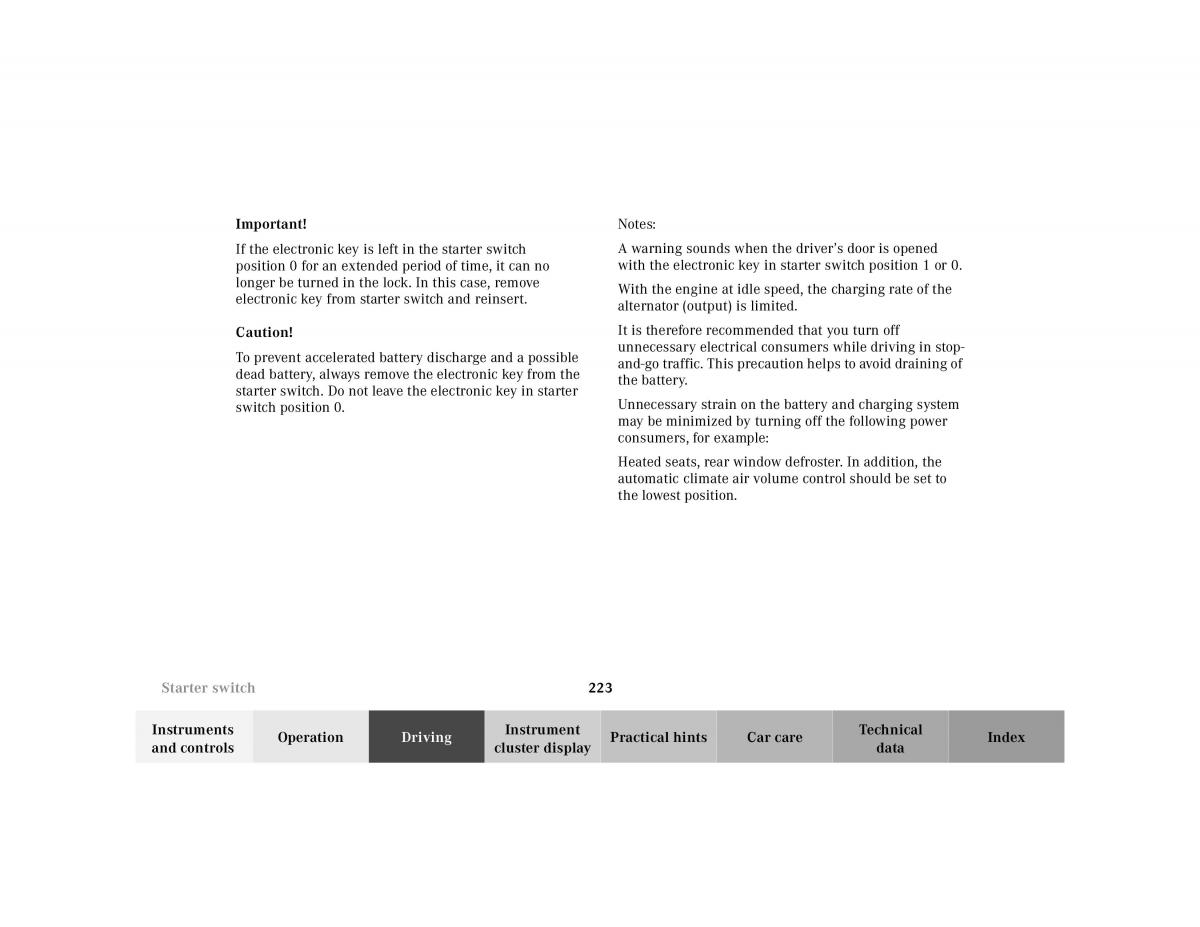 Mercedes Benz CL C215 2000 owners manual / page 228