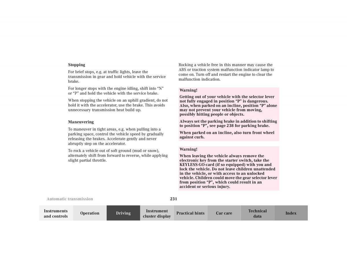 Mercedes Benz CL C215 2000 owners manual / page 236