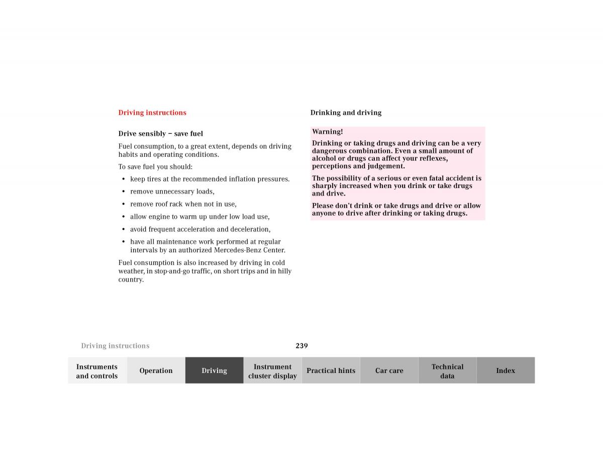 Mercedes Benz CL C215 2000 owners manual / page 244