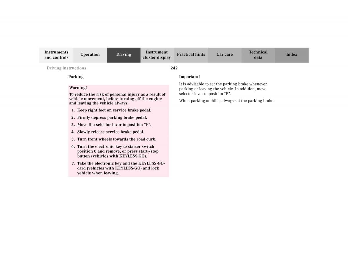 Mercedes Benz CL C215 2000 owners manual / page 247