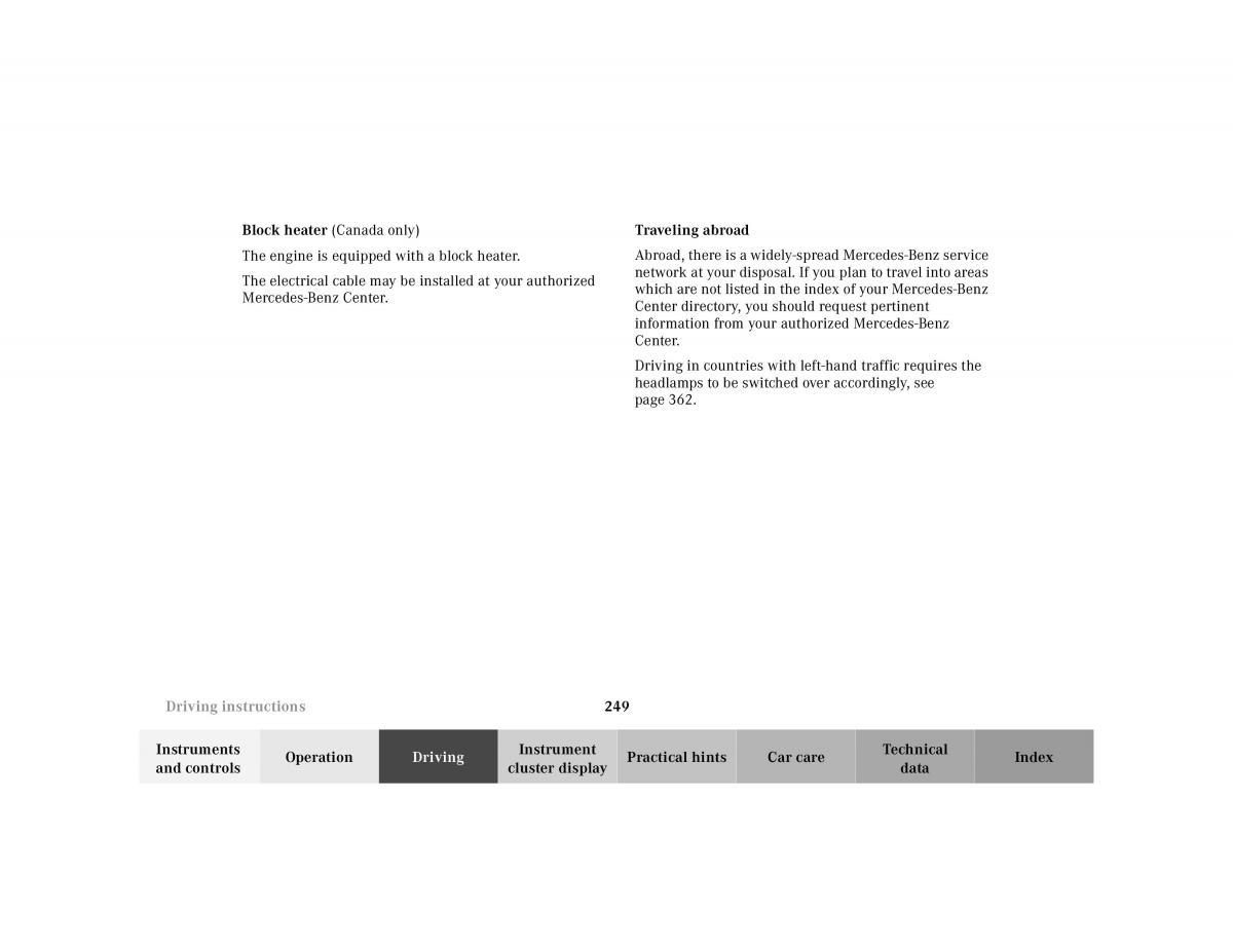 Mercedes Benz CL C215 2000 owners manual / page 254