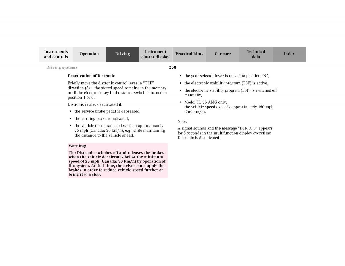 Mercedes Benz CL C215 2000 owners manual / page 263