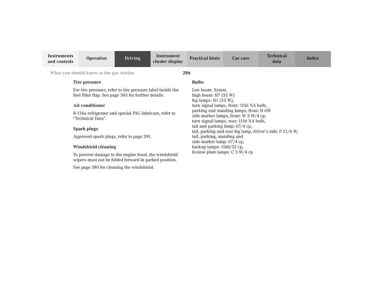 Mercedes Benz CL C215 2000 owners manual / page 291