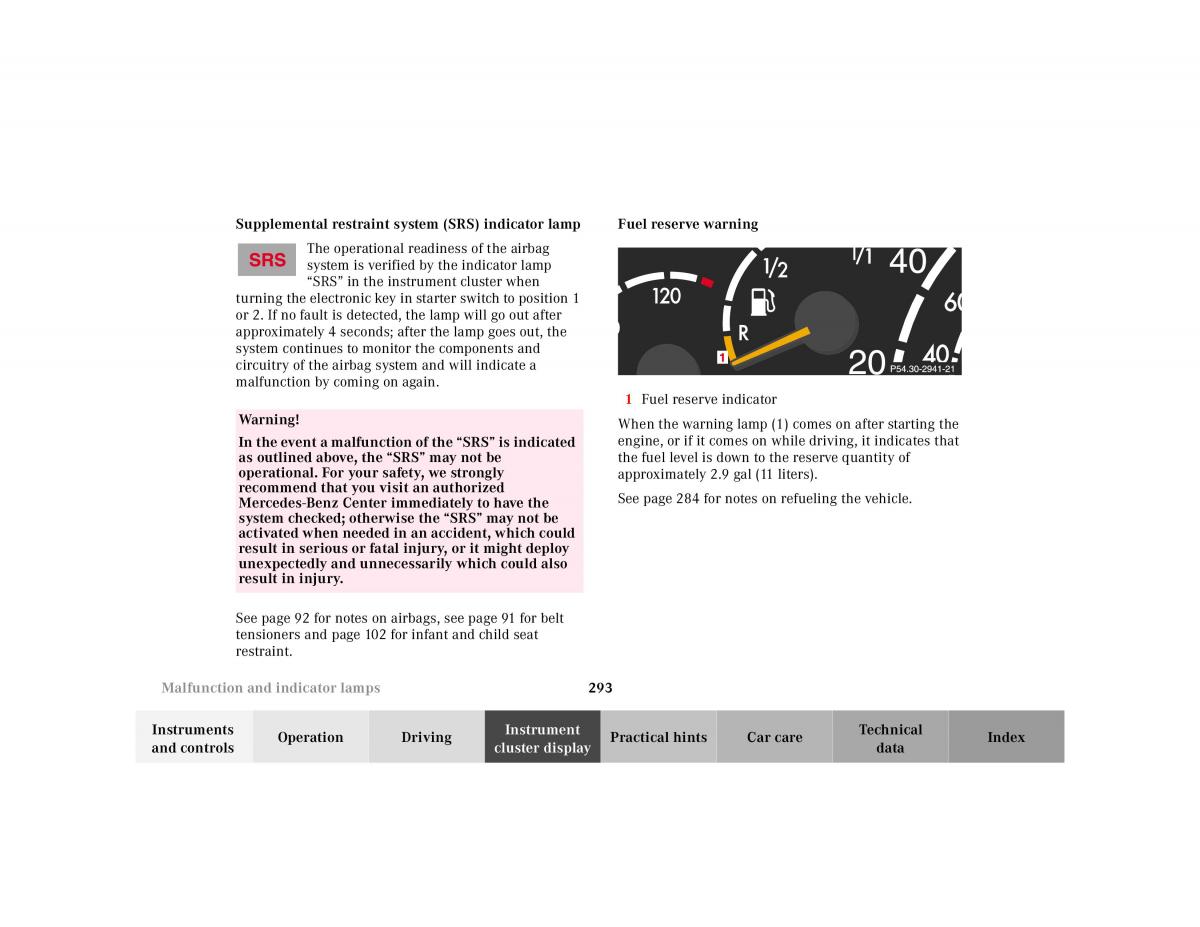 Mercedes Benz CL C215 2000 owners manual / page 299