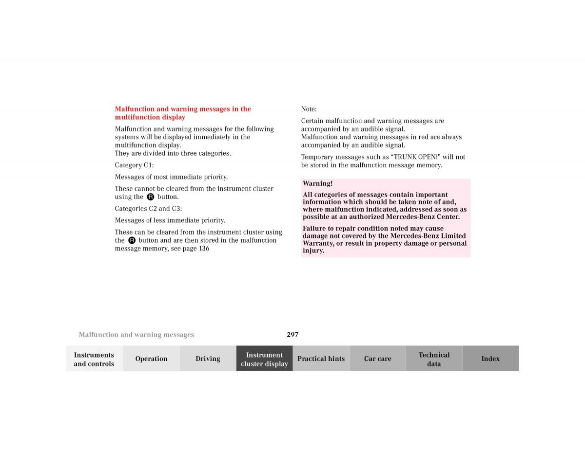 Mercedes Benz CL C215 2000 owners manual / page 303