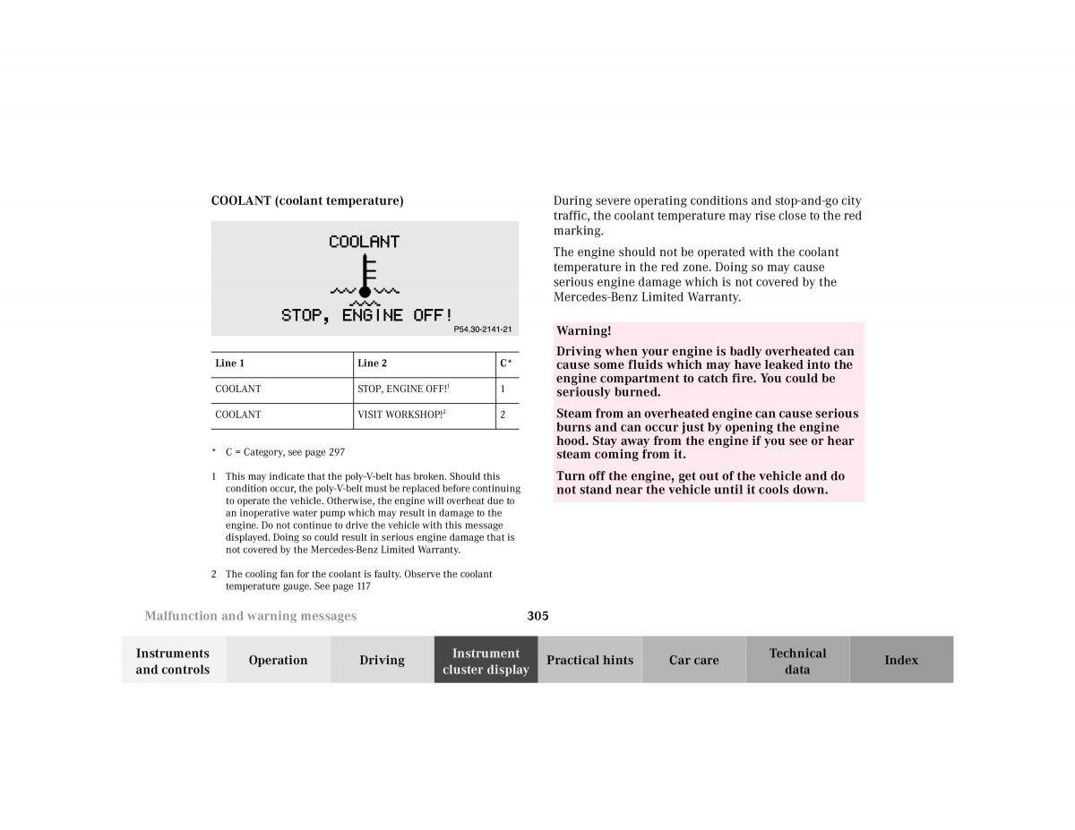 Mercedes Benz CL C215 2000 owners manual / page 311