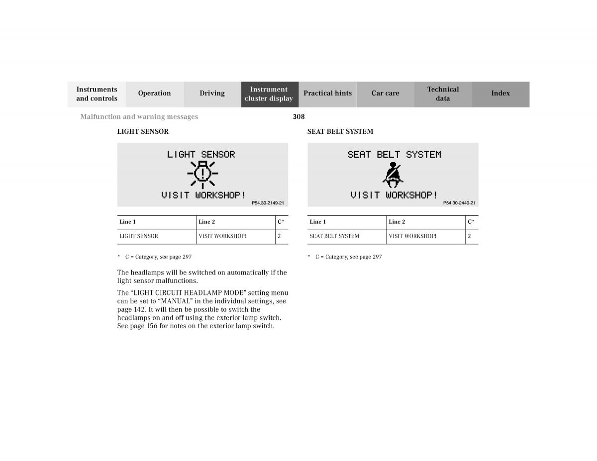 Mercedes Benz CL C215 2000 owners manual / page 314