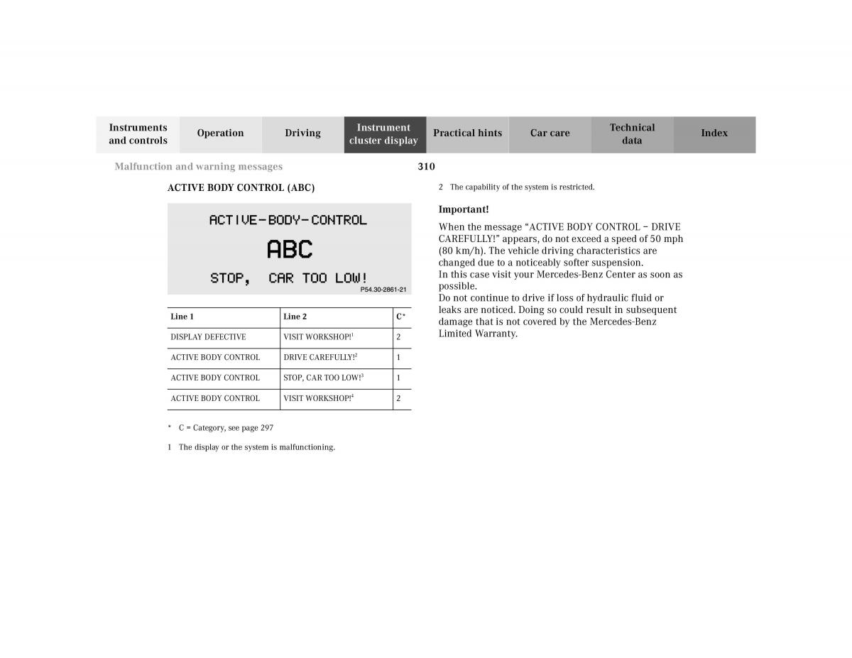 Mercedes Benz CL C215 2000 owners manual / page 316