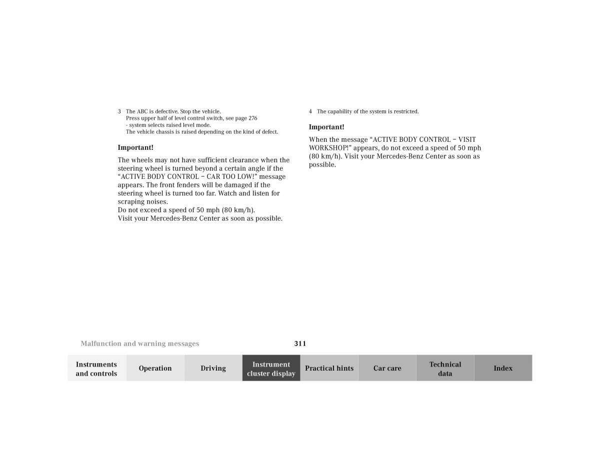 Mercedes Benz CL C215 2000 owners manual / page 317