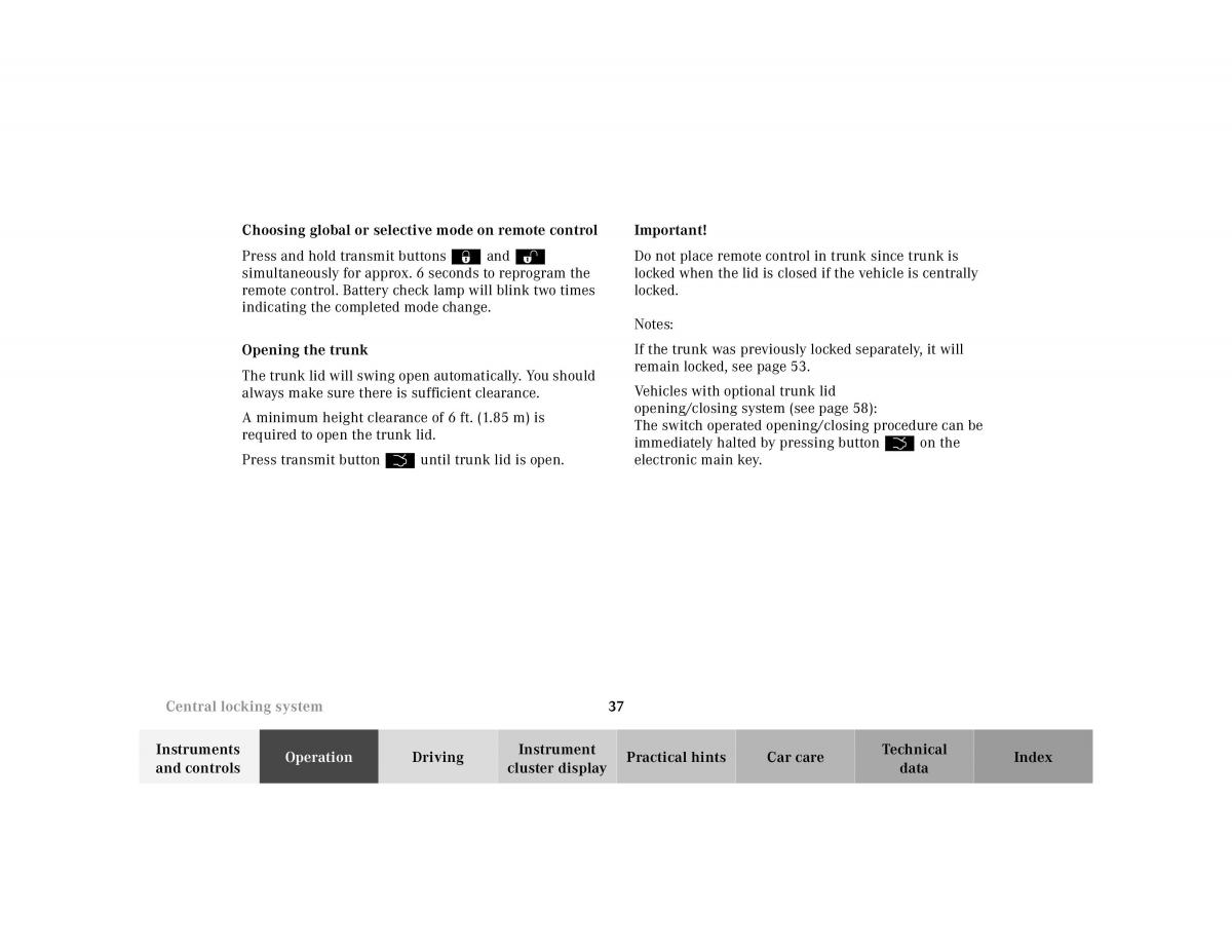 Mercedes Benz CL C215 2000 owners manual / page 40