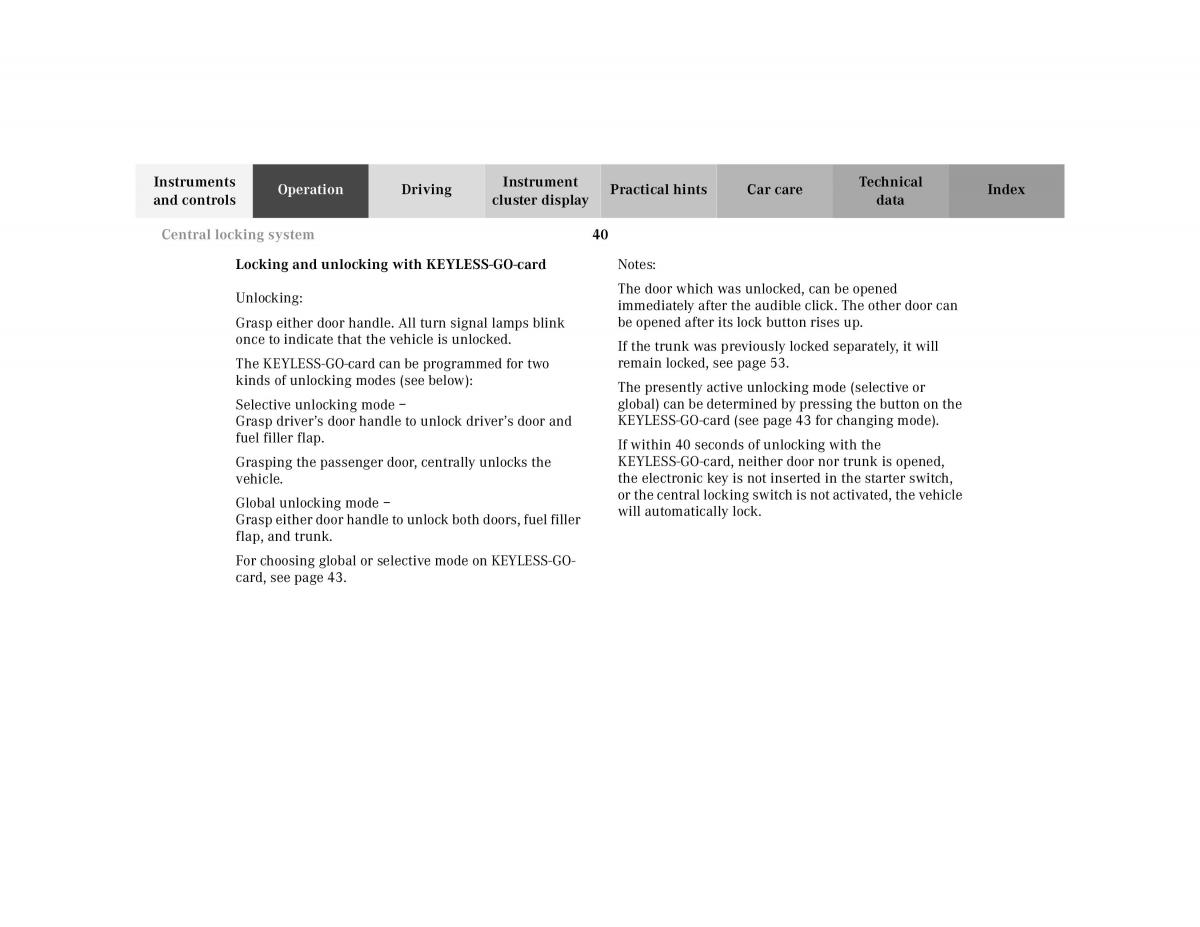 Mercedes Benz CL C215 2000 owners manual / page 43