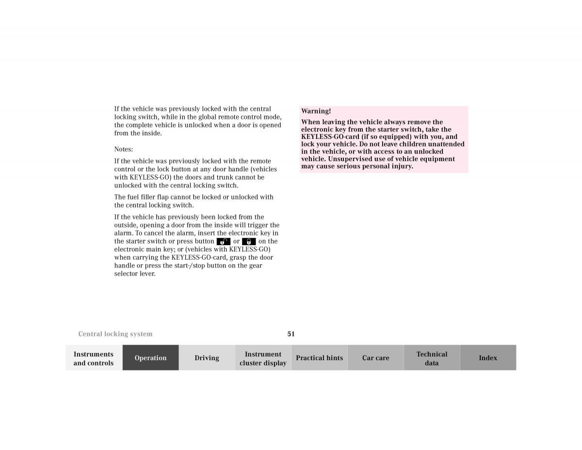 Mercedes Benz CL C215 2000 owners manual / page 54