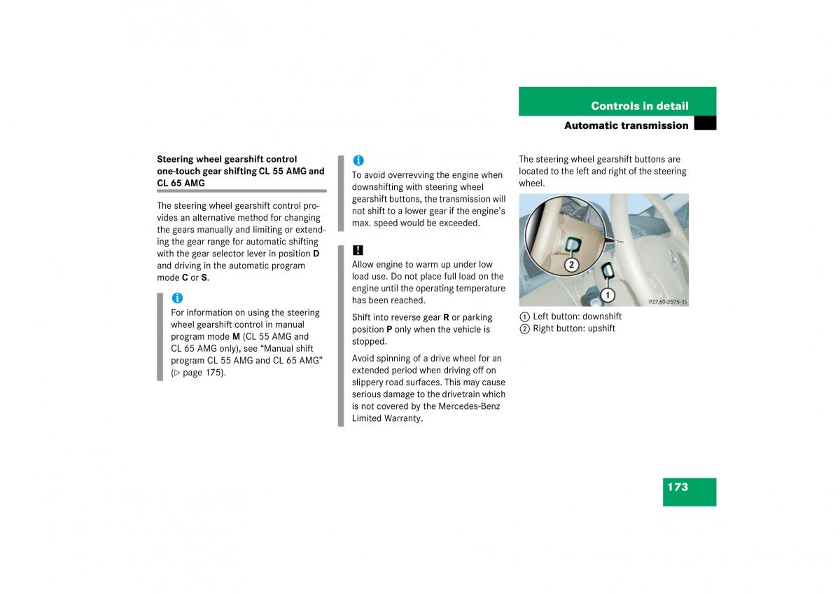 Mercedes Benz CL C215 2006 owners manual / page 174