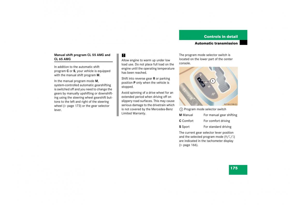 Mercedes Benz CL C215 2006 owners manual / page 176