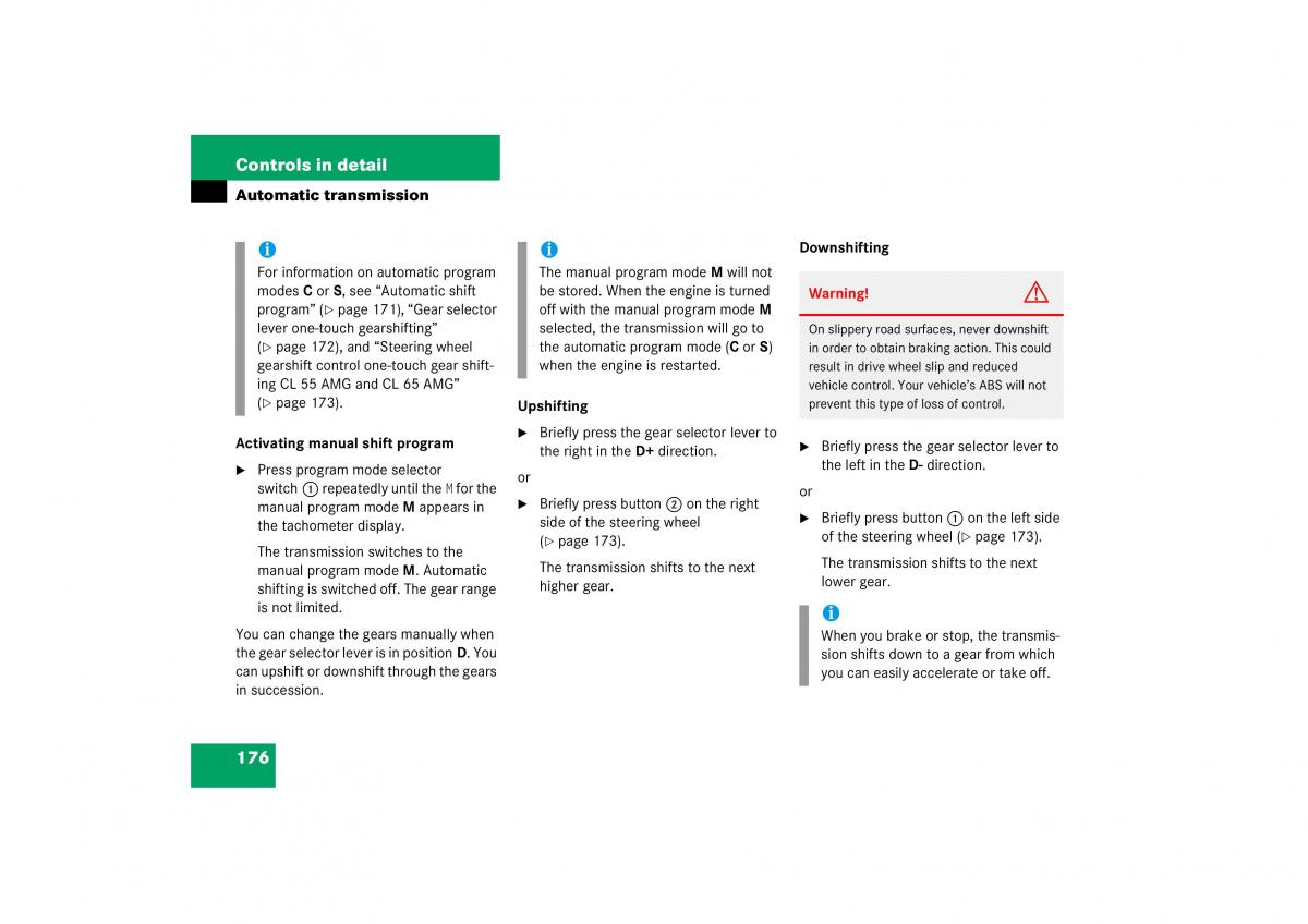 Mercedes Benz CL C215 2006 owners manual / page 177