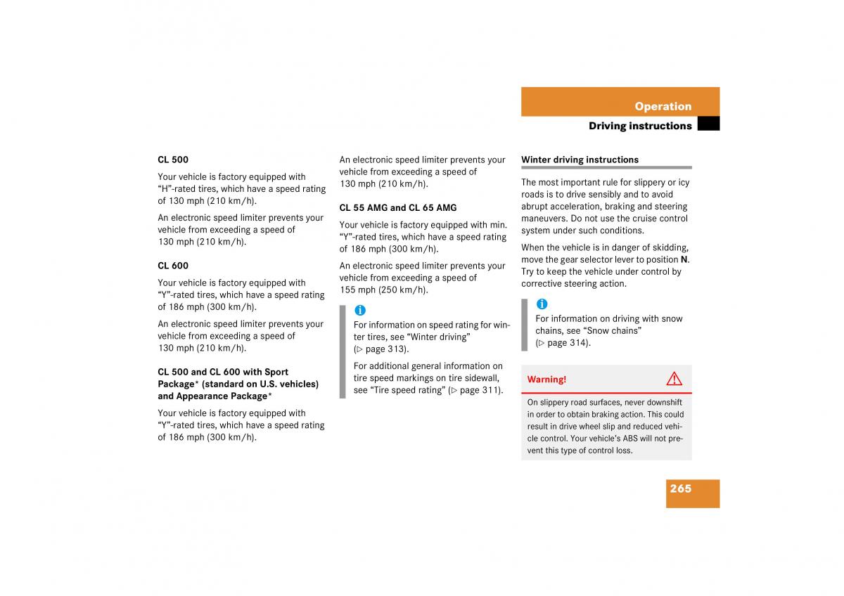 Mercedes Benz CL C215 2006 owners manual / page 266