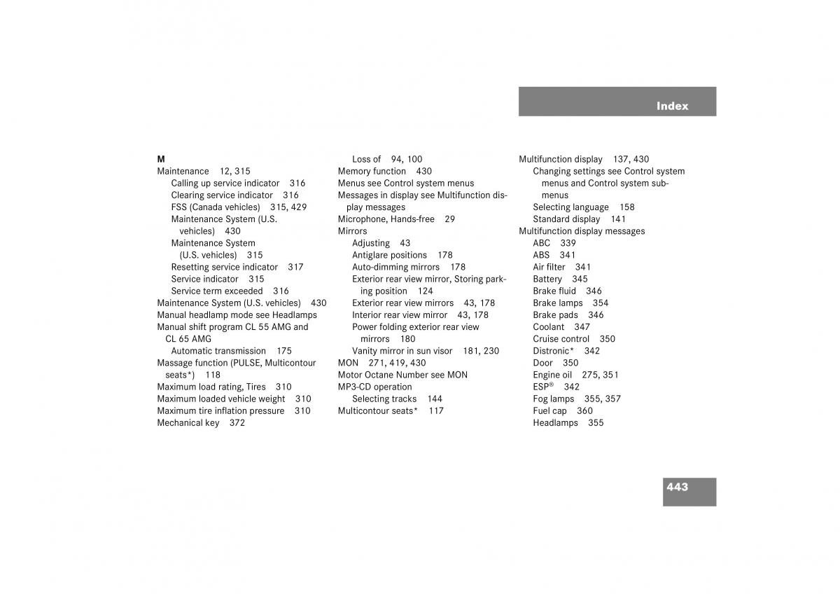 Mercedes Benz CL C215 2006 owners manual / page 444