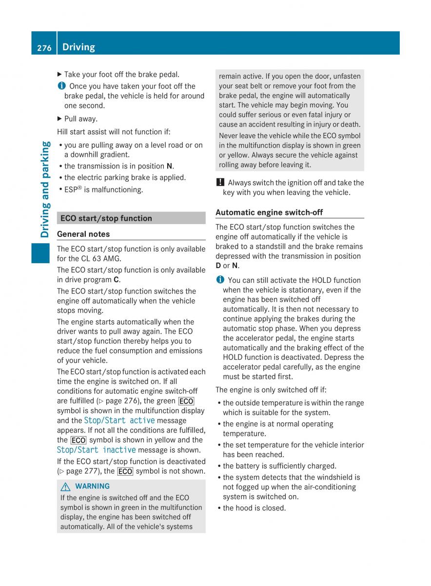 Mercedes Benz CL C216 2014 owners manual / page 278