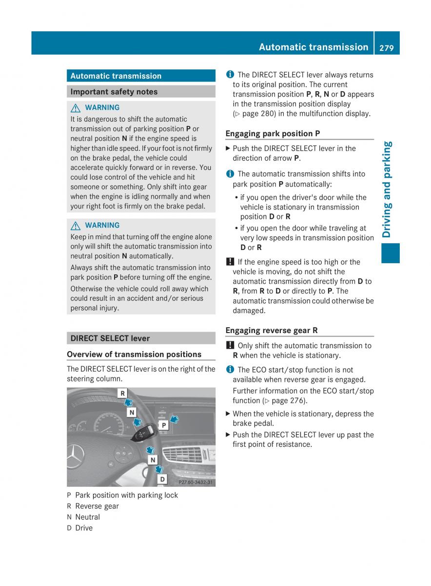 Mercedes Benz CL C216 2014 owners manual / page 281