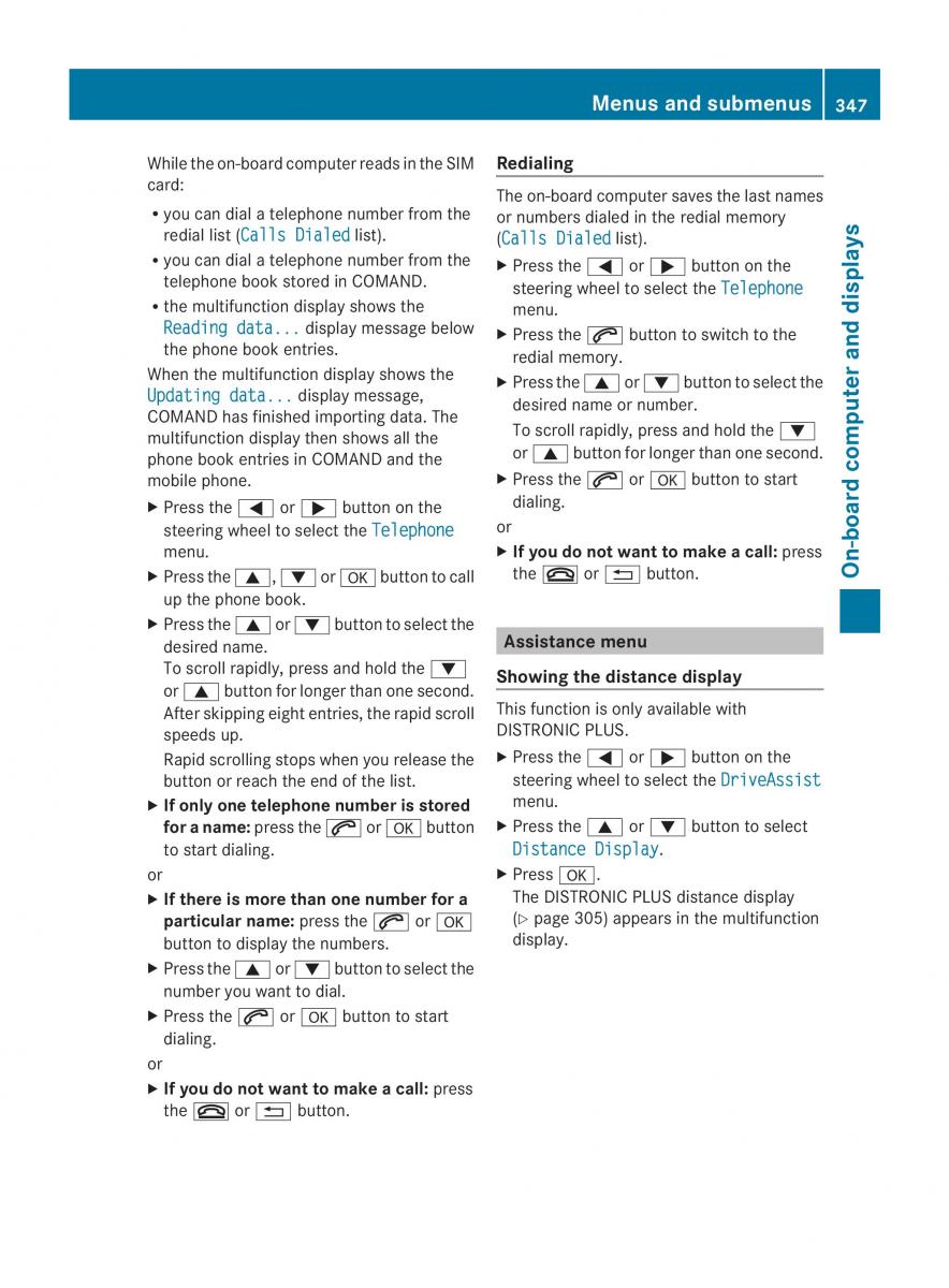 Mercedes Benz CL C216 2014 owners manual / page 349