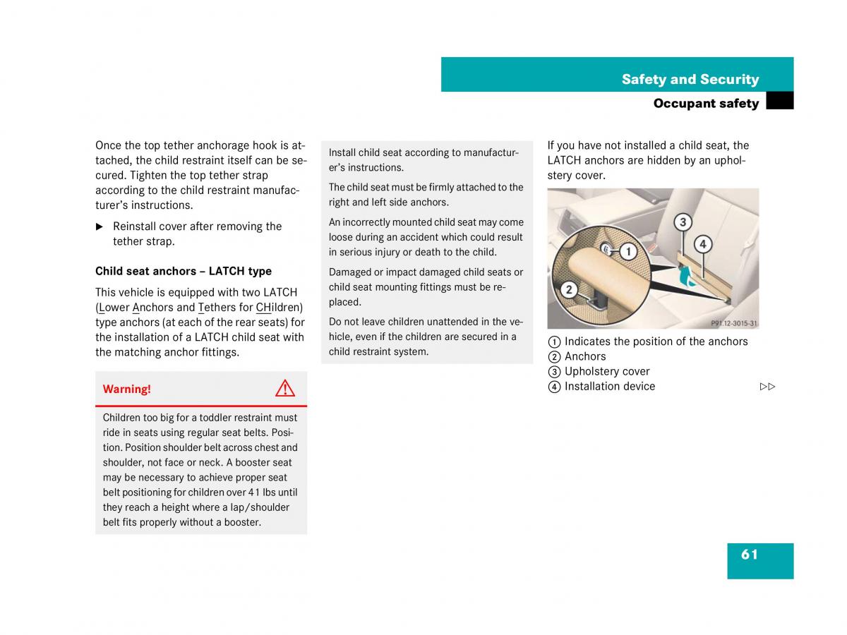 Mercedes Benz CL C216 owners manual / page 62