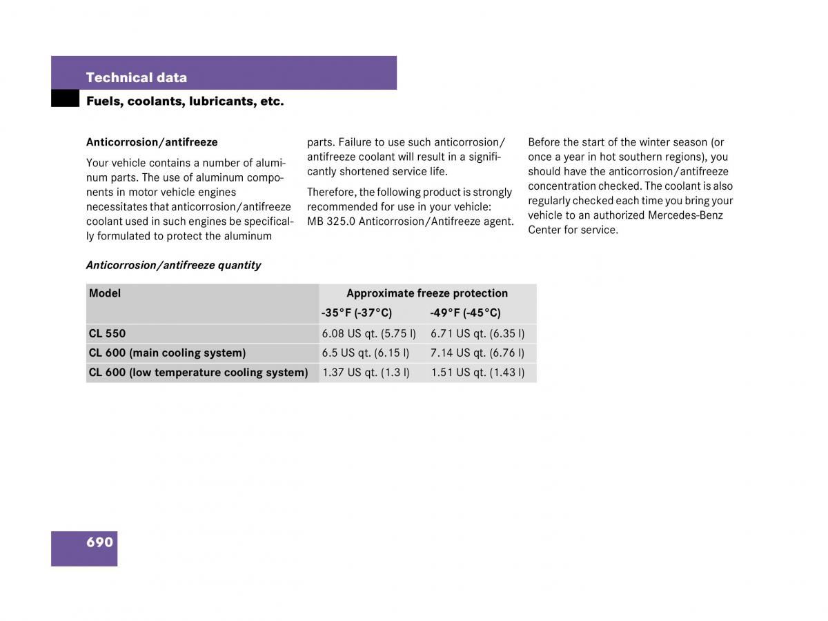 Mercedes Benz CL C216 owners manual / page 693