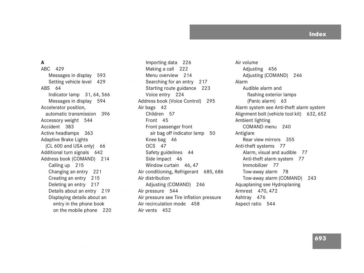 Mercedes Benz CL C216 owners manual / page 696