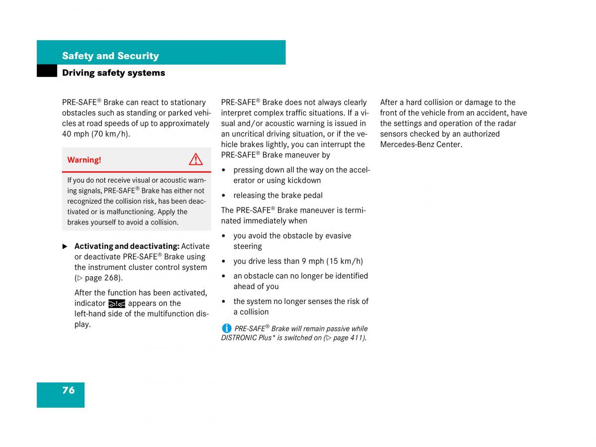 Mercedes Benz CL C216 owners manual / page 77