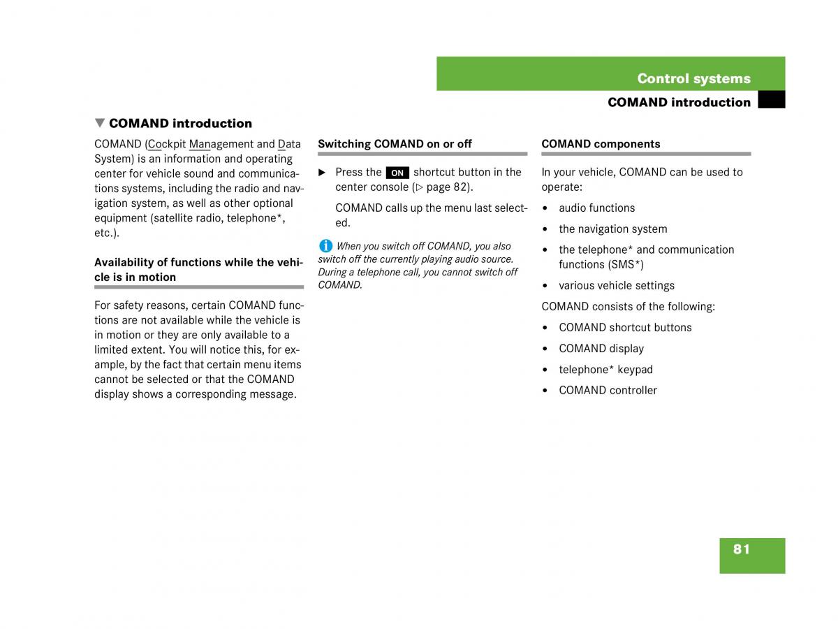 Mercedes Benz CL C216 owners manual / page 82