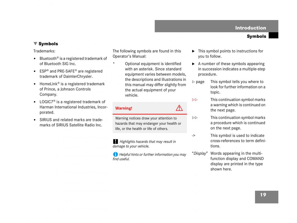 Mercedes Benz CL C216 owners manual / page 20