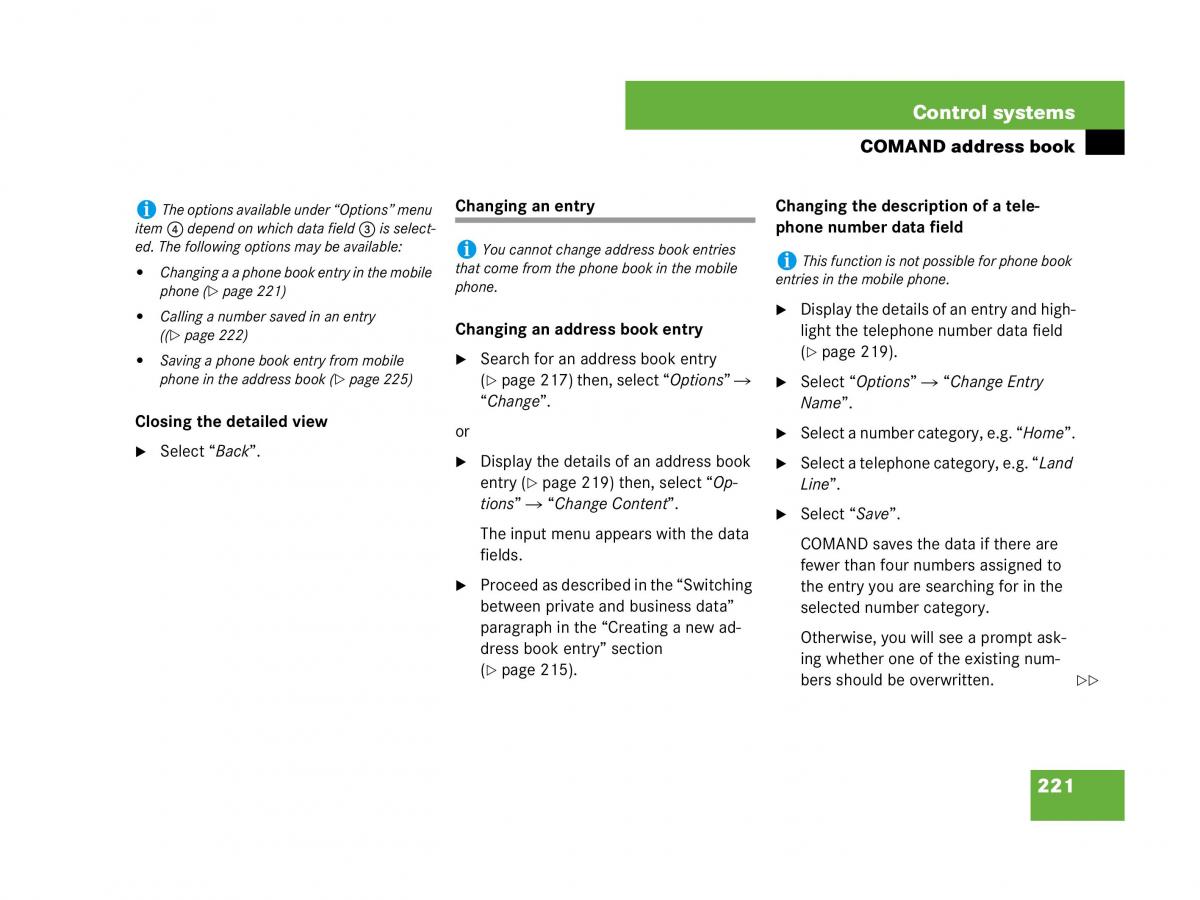 Mercedes Benz CL C216 owners manual / page 222