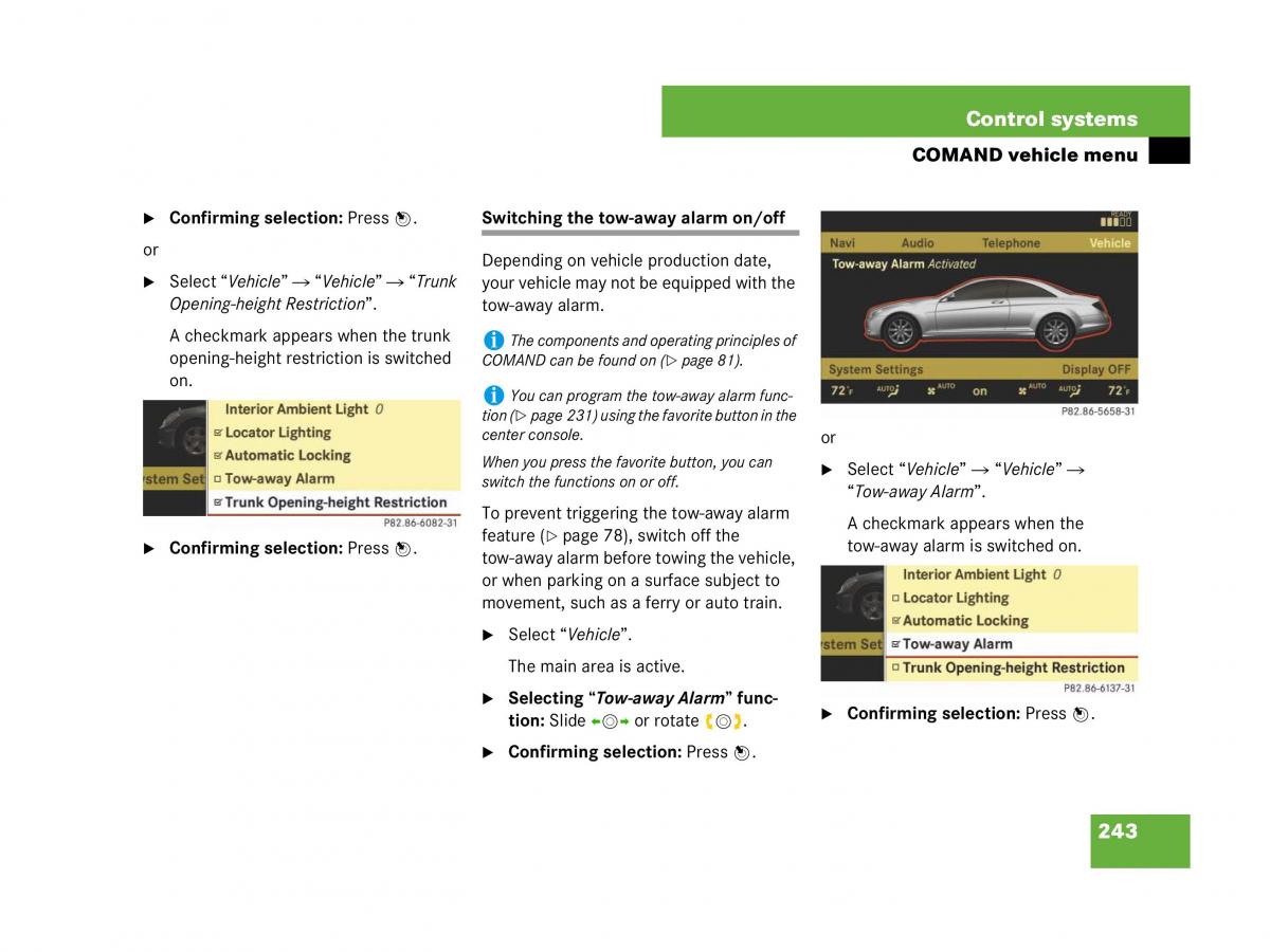 Mercedes Benz CL C216 owners manual / page 244