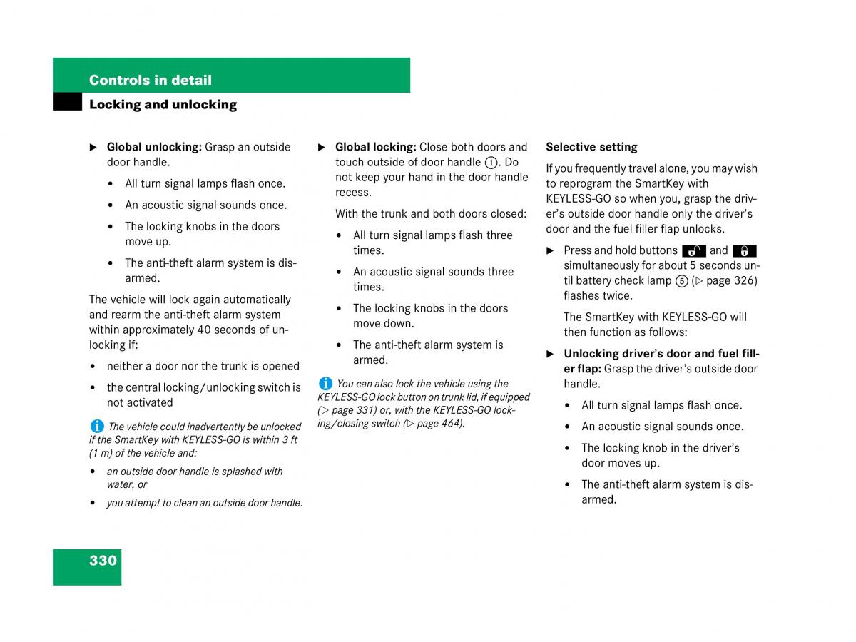 Mercedes Benz CL C216 owners manual / page 331