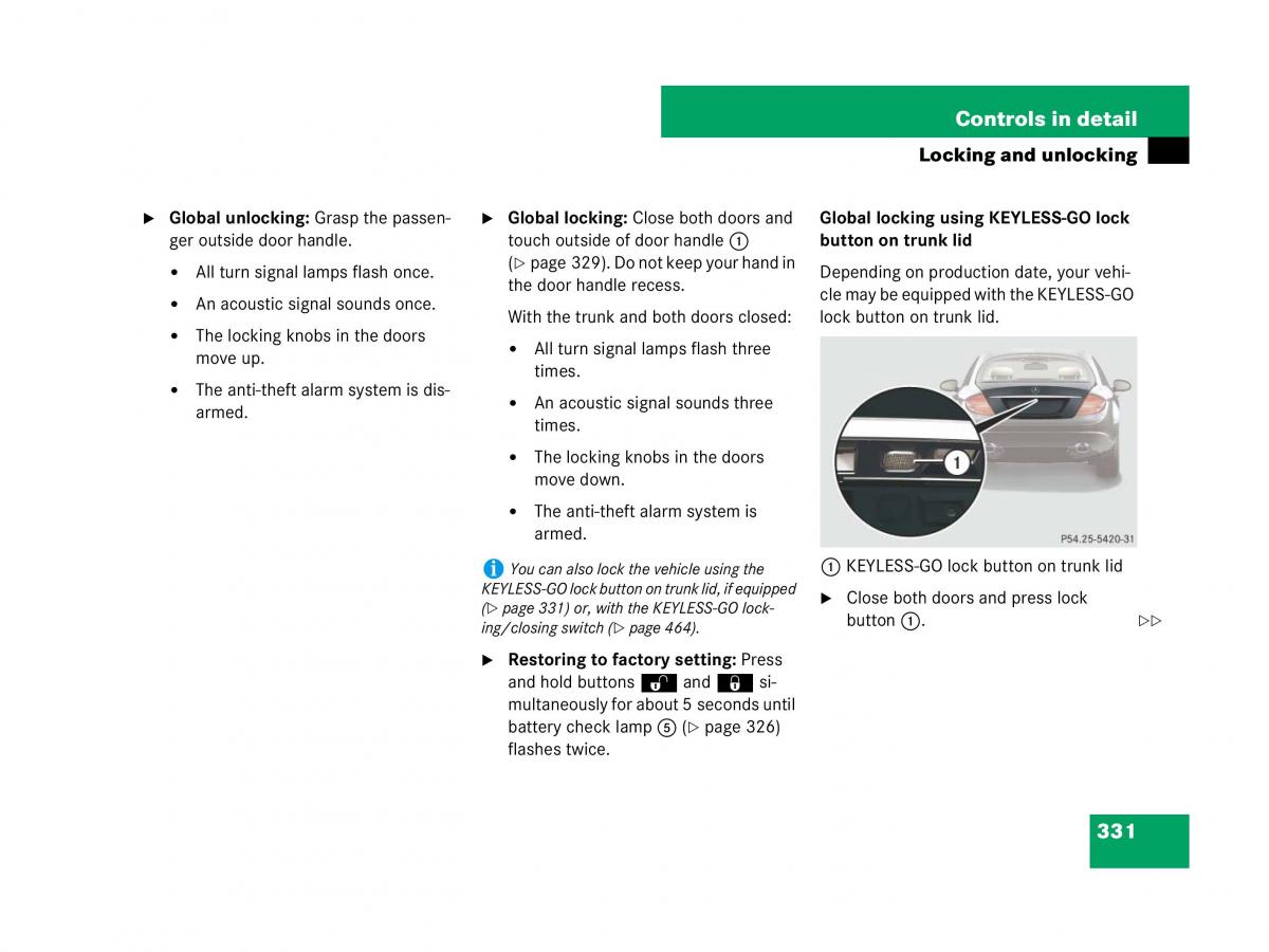 Mercedes Benz CL C216 owners manual / page 332