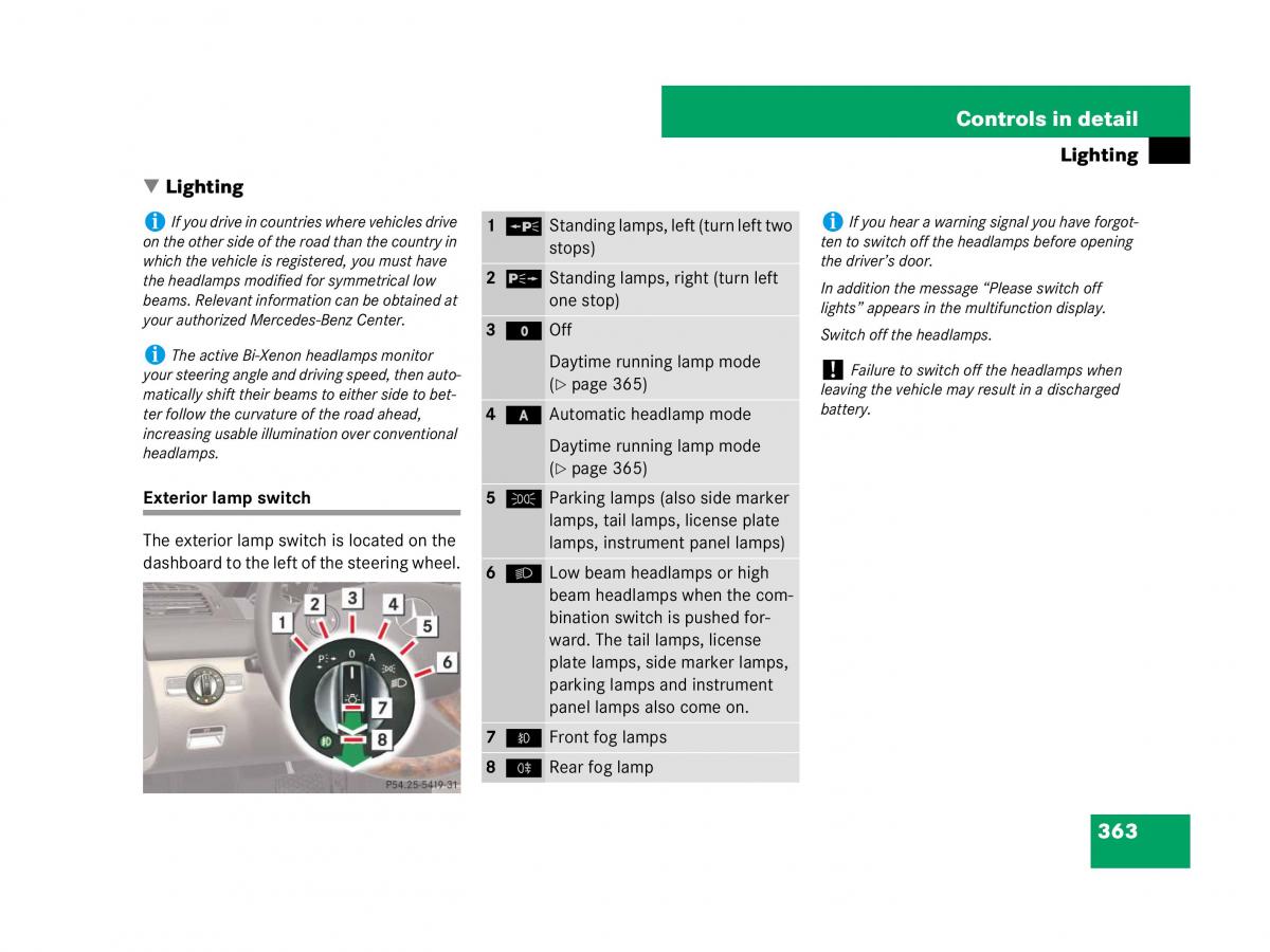 Mercedes Benz CL C216 owners manual / page 364