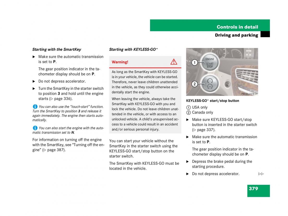 Mercedes Benz CL C216 owners manual / page 380