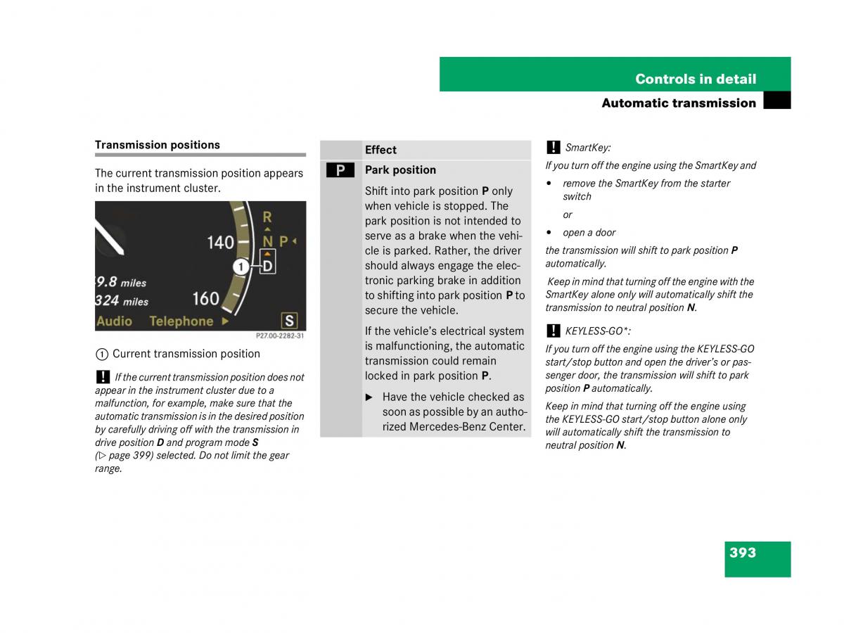 Mercedes Benz CL C216 owners manual / page 394