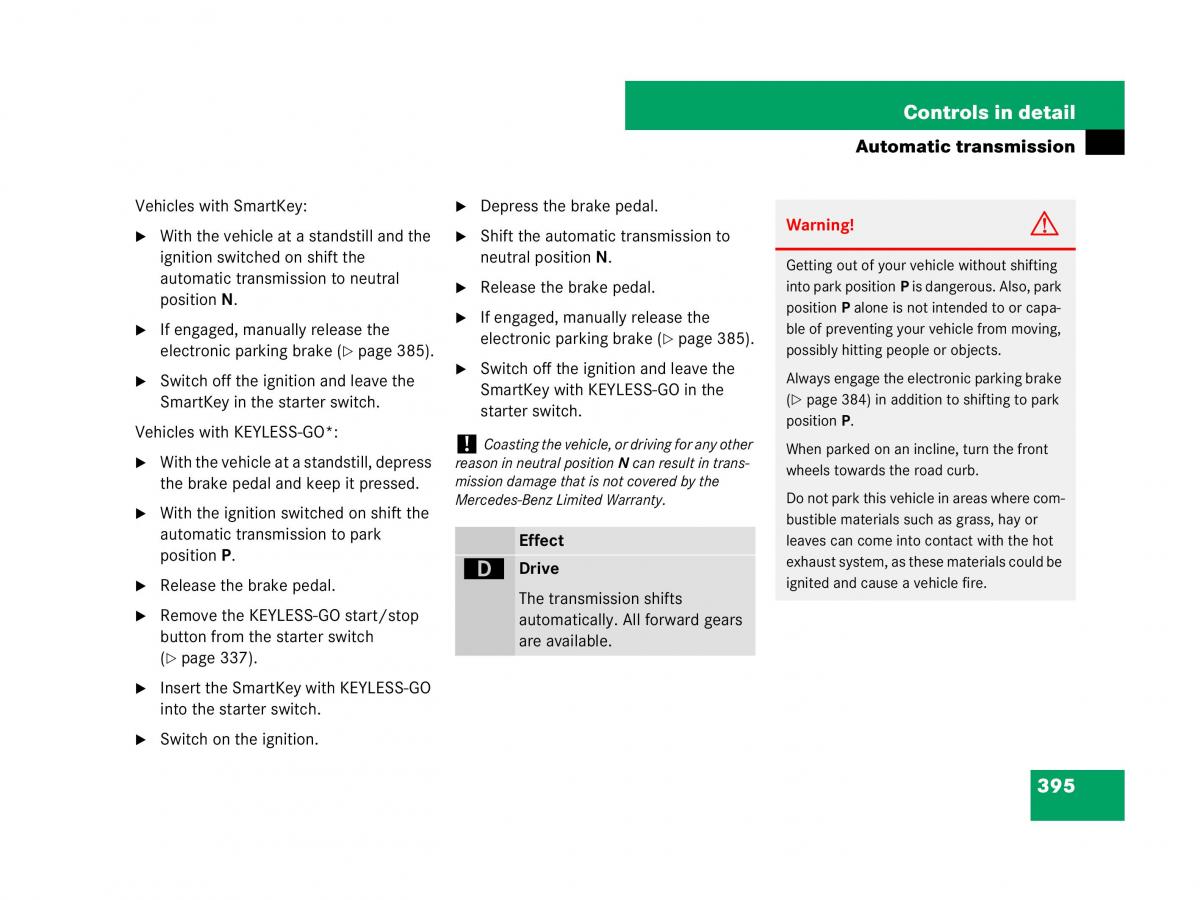 Mercedes Benz CL C216 owners manual / page 396