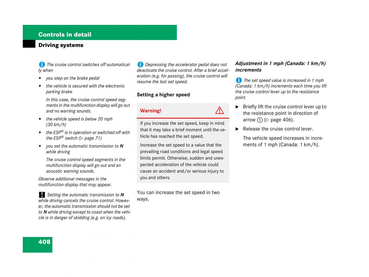 Mercedes Benz CL C216 owners manual / page 409