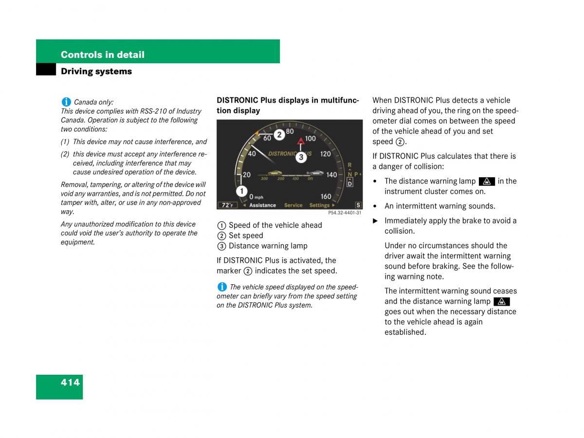 Mercedes Benz CL C216 owners manual / page 415